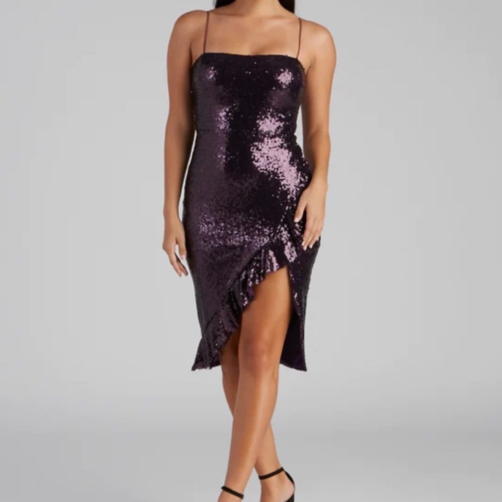 Tristan Formal Sequin Ruffled midi Dress
